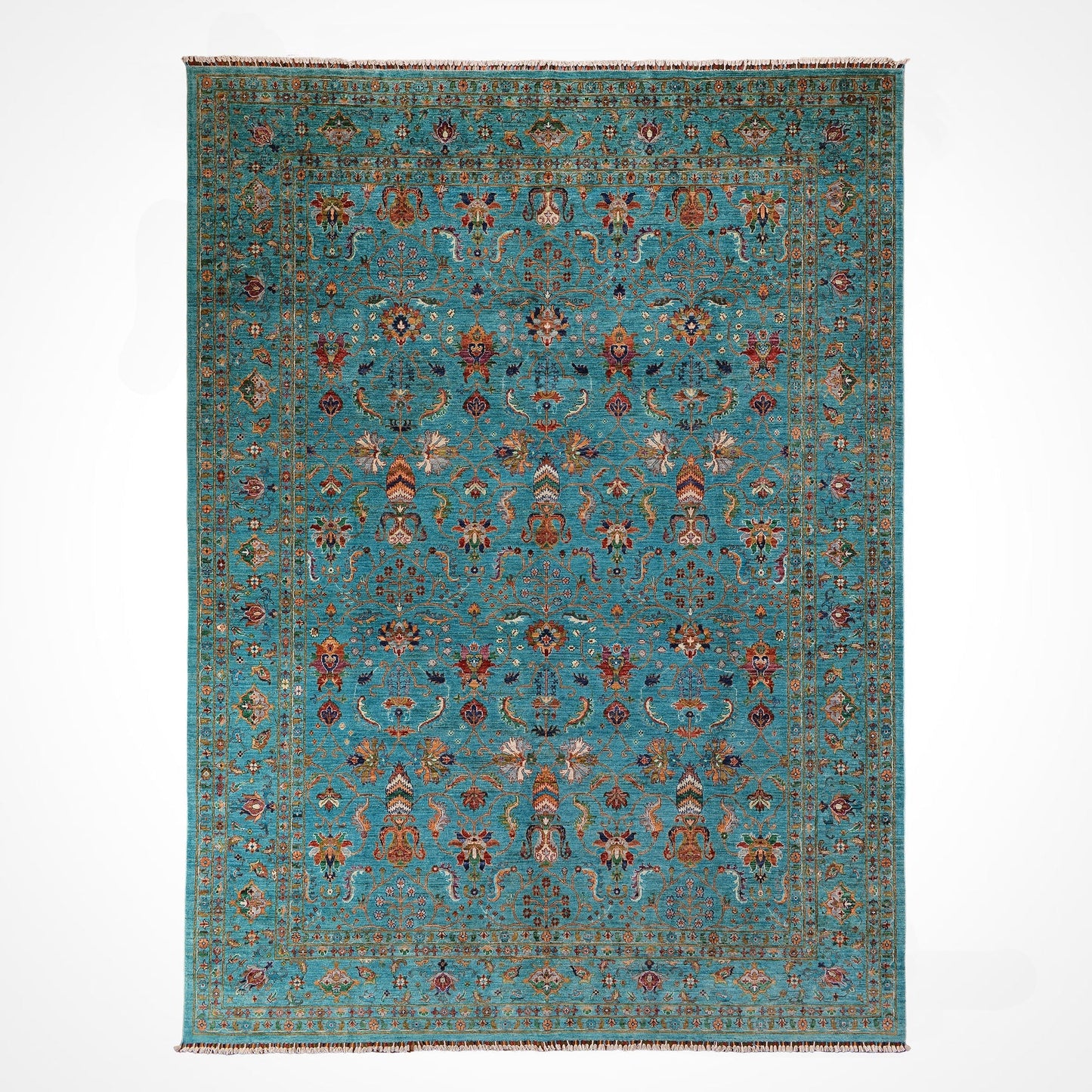 Binbirgece Original Hand Woven Turquoise Vegetable Dyed Wool Carpet