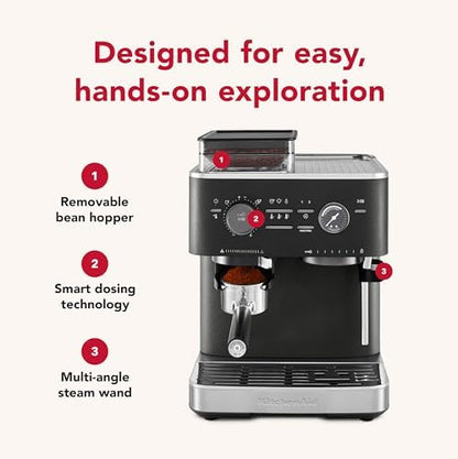 KitchenAid Semi Automatic Espresso Machine with Burr Grinder, 2.5L, Cast Iron Black, KES6551BK|B0CTCYQJX7