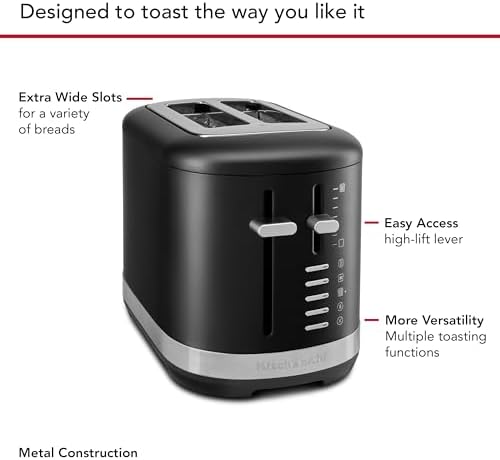 KitchenAid 2 Slice Automatic Toaster with Extra Wide Slots KMT2109BM, Black Matte|B0D3R5GCHM
