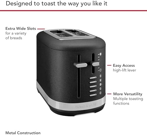 KitchenAid 2 Slice Automatic Toaster with Extra Wide Slots KMT2109BM, Black Matte|B0D3R5GCHM