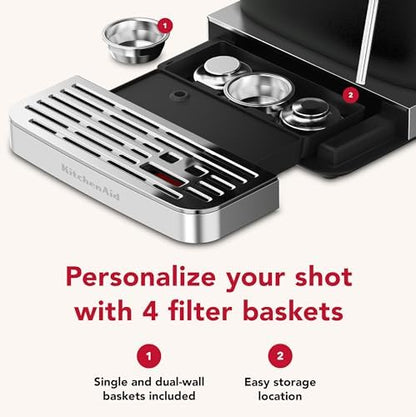 KitchenAid Semi Automatic Espresso Machine with Burr Grinder, 2.5L, Cast Iron Black, KES6551BK|B0CTCYQJX7