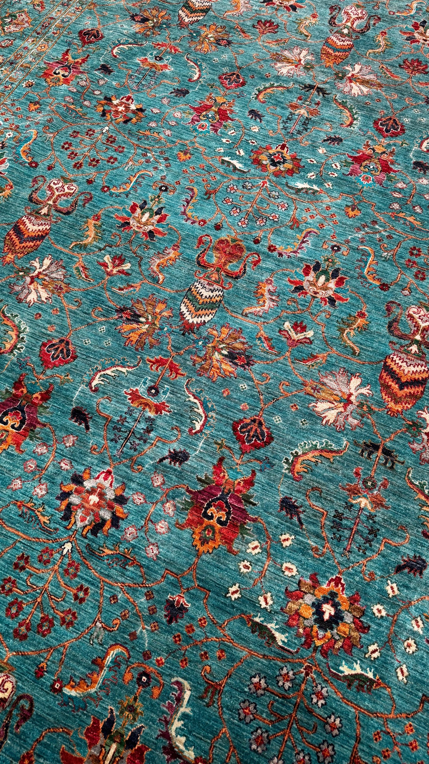 Binbirgece Original Hand Woven Turquoise Vegetable Dyed Wool Carpet