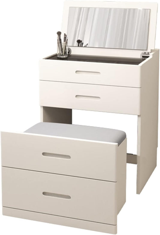 Dresser Table with Flip Top Mirror and Cushioned Stool