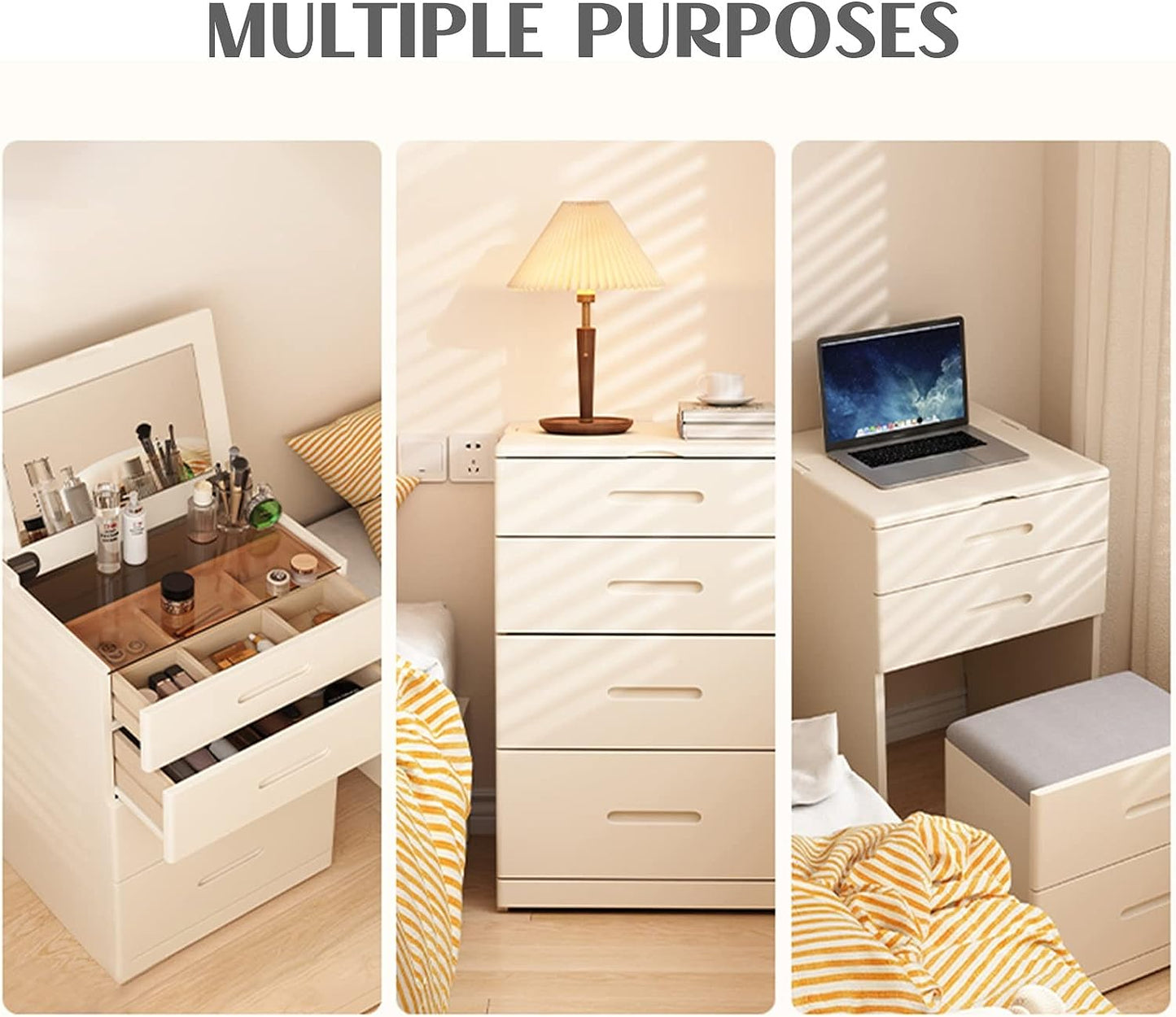 Dresser Table with Flip Top Mirror and Cushioned Stool