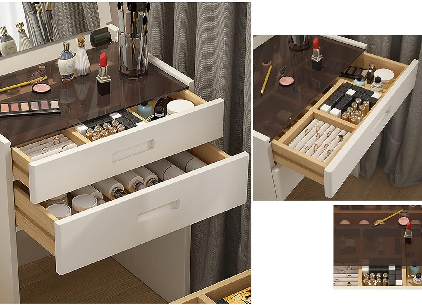 Dresser Table with Flip Top Mirror and Cushioned Stool