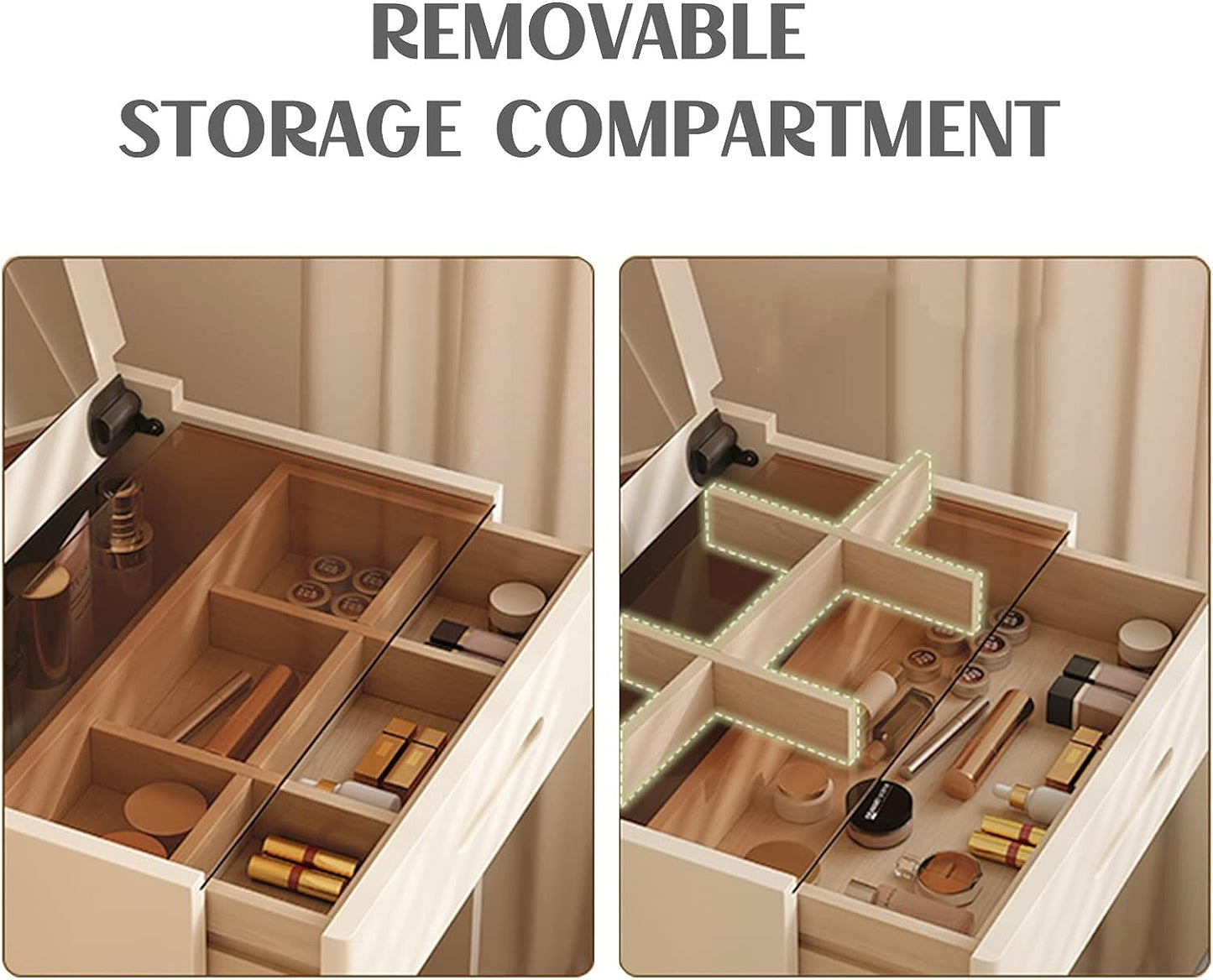 Dresser Table with Flip Top Mirror and Cushioned Stool